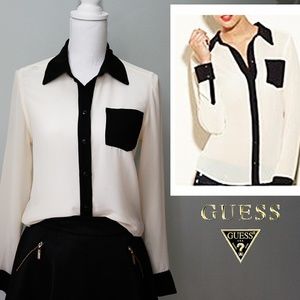 Guess Tops - GUESS Sheer Contrast Button Down Top Guess Tops - GUESS Sheer Contrast Button Down Top